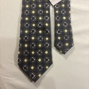 Murano Collezione Tie Italy Silk Retro Geometric‎ Print Green Navy NWT